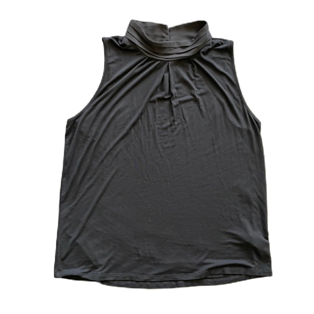 Sz L Pointelle black high collared dressy tank EUC